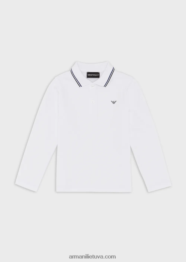 berniukas baltas Armani tamprūs polo marškinėliai ilgomis rankovėmis dryžuota apdaila 02482X2404
