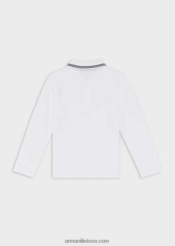berniukas baltas Armani tamprūs polo marškinėliai ilgomis rankovėmis dryžuota apdaila 02482X2404