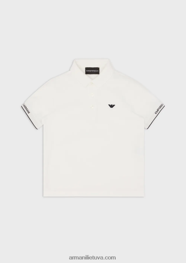 berniukas baltas Armani trikotažiniai polo marškinėliai su erelio siuvinėjimu 02482X2423