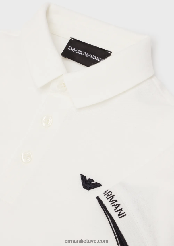 berniukas baltas Armani trikotažiniai polo marškinėliai su erelio siuvinėjimu 02482X2423