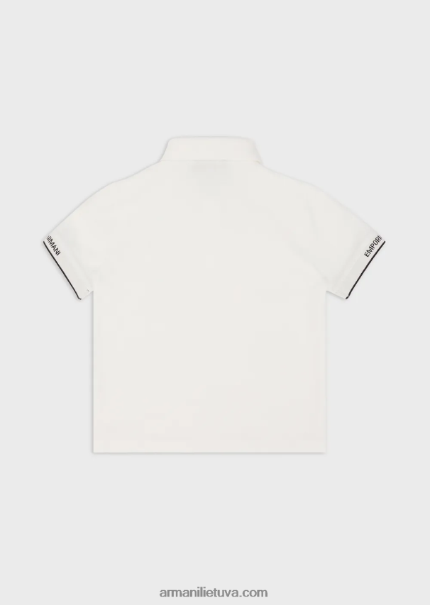berniukas baltas Armani trikotažiniai polo marškinėliai su erelio siuvinėjimu 02482X2423