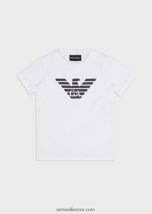 berniukas baltas logotipas Armani Pima-jersey marškinėliai su logotipu 02482X2392