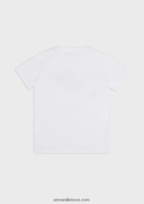 berniukas baltas logotipas Armani Pima-jersey marškinėliai su logotipu 02482X2392