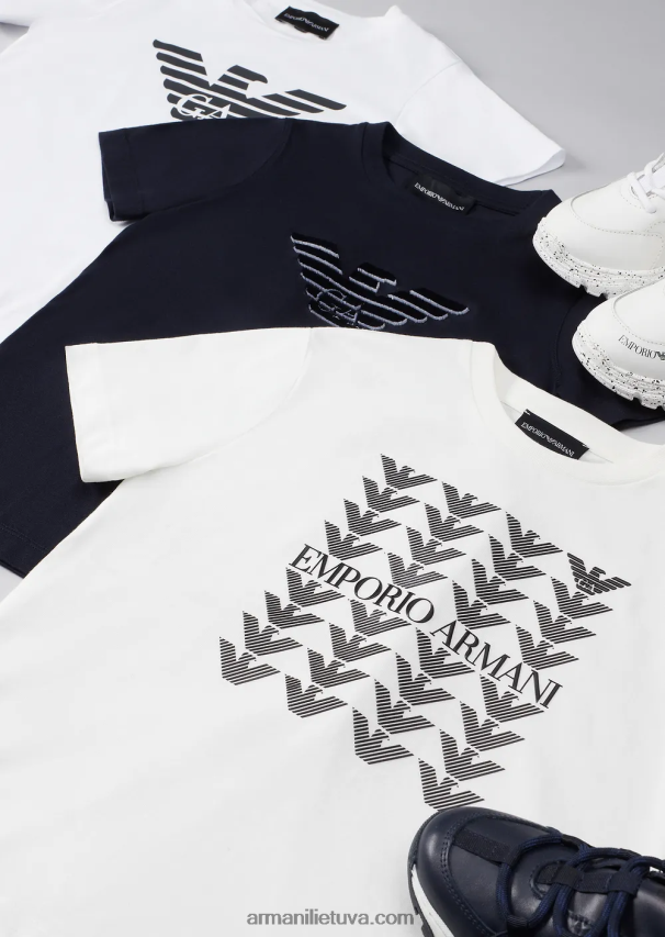 berniukas baltas logotipas Armani Pima-jersey marškinėliai su logotipu 02482X2392