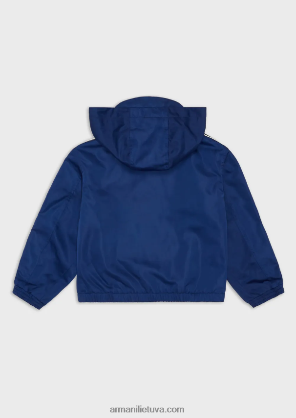 berniukas elektrinė mėlyna Armani Vandenį atstumianti perdirbto nailono palaidinė su gobtuvu su logotipo juosta 02482X2460
