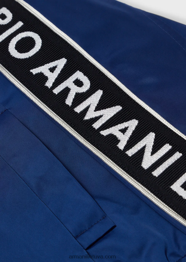 berniukas elektrinė mėlyna Armani Vandenį atstumianti perdirbto nailono palaidinė su gobtuvu su logotipo juosta 02482X2460