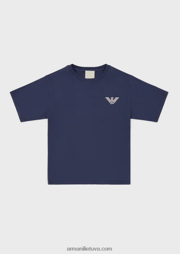 berniukas elektrinė mėlyna Armani tvarios kolekcijos drabužiais dažyti ekologiško trikotažo marškinėliai 02482X2444