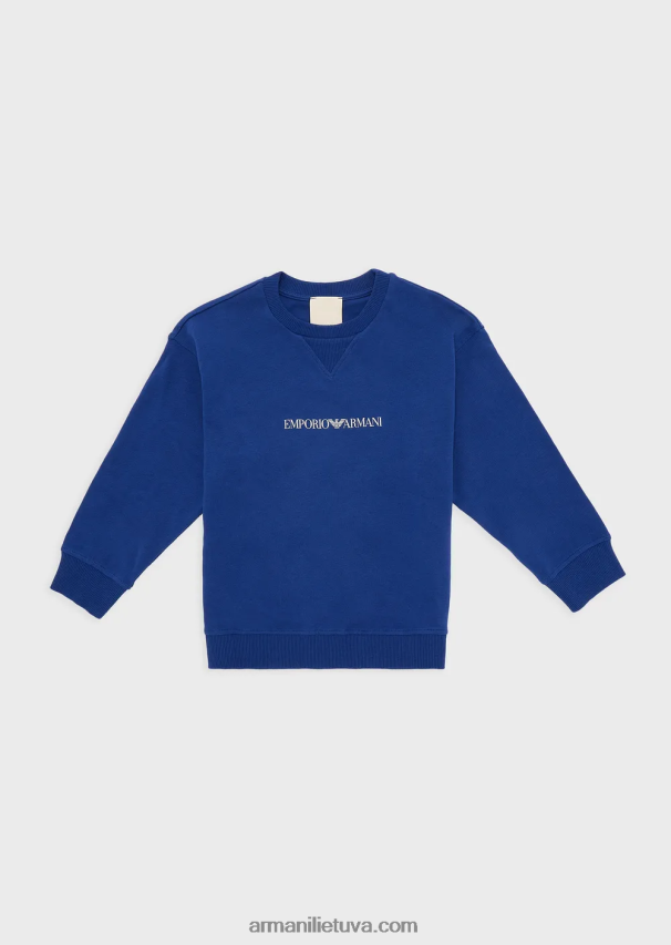 berniukas elektrinė mėlyna Armani tvarios kolekcijos laukinio rašto ekologiško trikotažo megztinis 02482X2447