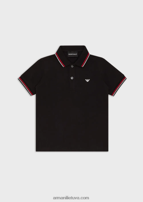 berniukas juodas Armani tamprūs pique polo marškinėliai su dryžuotomis detalėmis 02482X2405