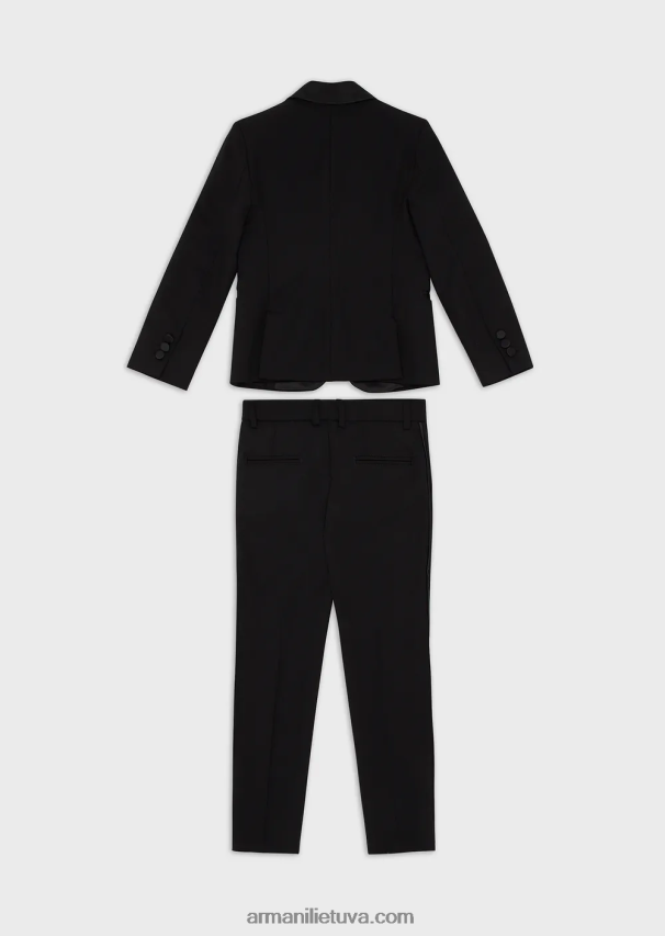 berniukas juodas Armani šviesios vilnos smokingo vieneilis kostiumas su atlasinėmis detalėmis 02482X2395