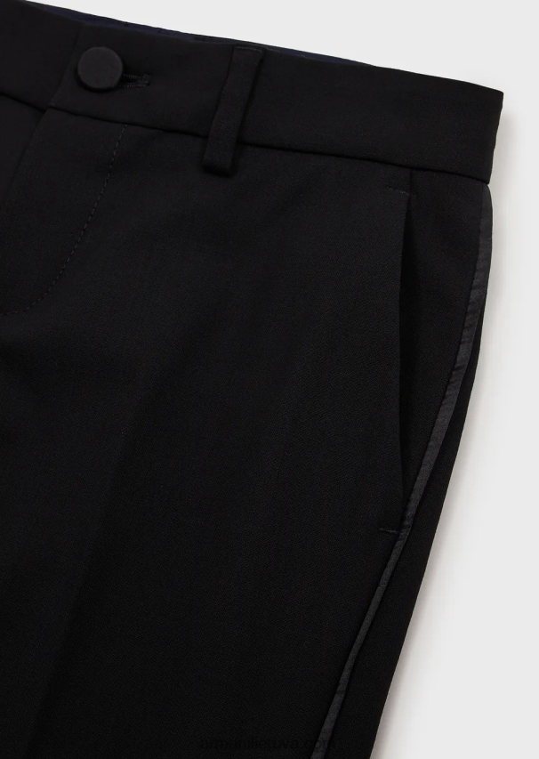 berniukas juodas Armani šviesios vilnos smokingo vieneilis kostiumas su atlasinėmis detalėmis 02482X2395