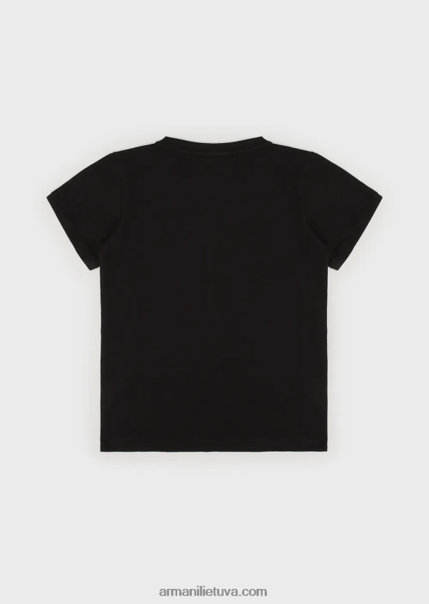 berniukas juodas logotipas Armani Pima-jersey marškinėliai su logotipu 02482X2393