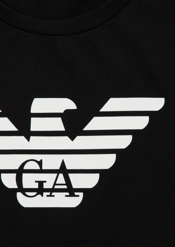 berniukas juodas logotipas Armani Pima-jersey marškinėliai su logotipu 02482X2393