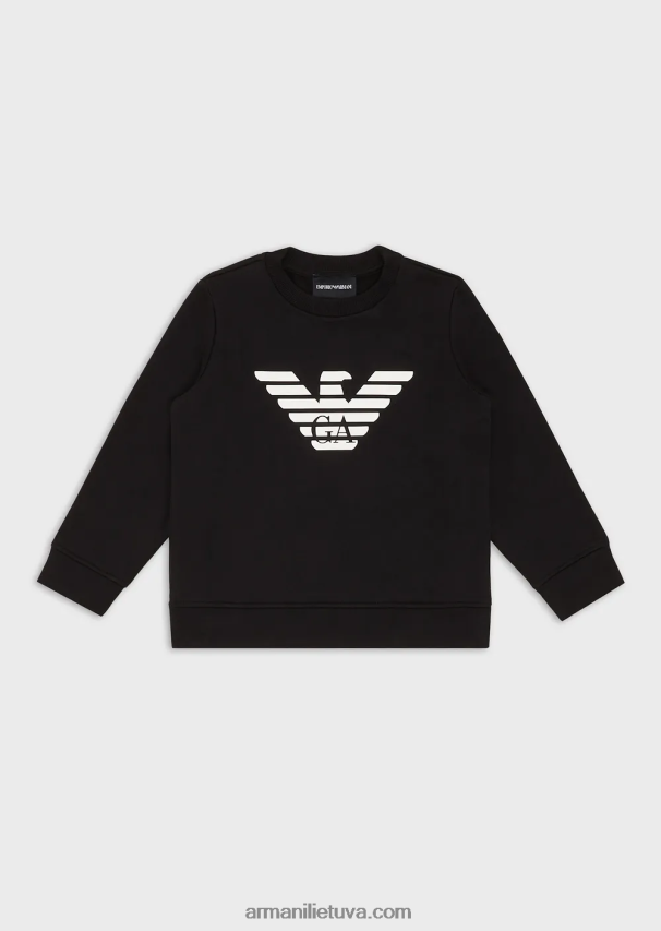 berniukas juodas logotipas Armani megztinis su modal-blend logotipu 02482X2384