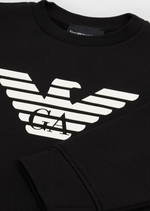 berniukas juodas logotipas Armani megztinis su modal-blend logotipu 02482X2384