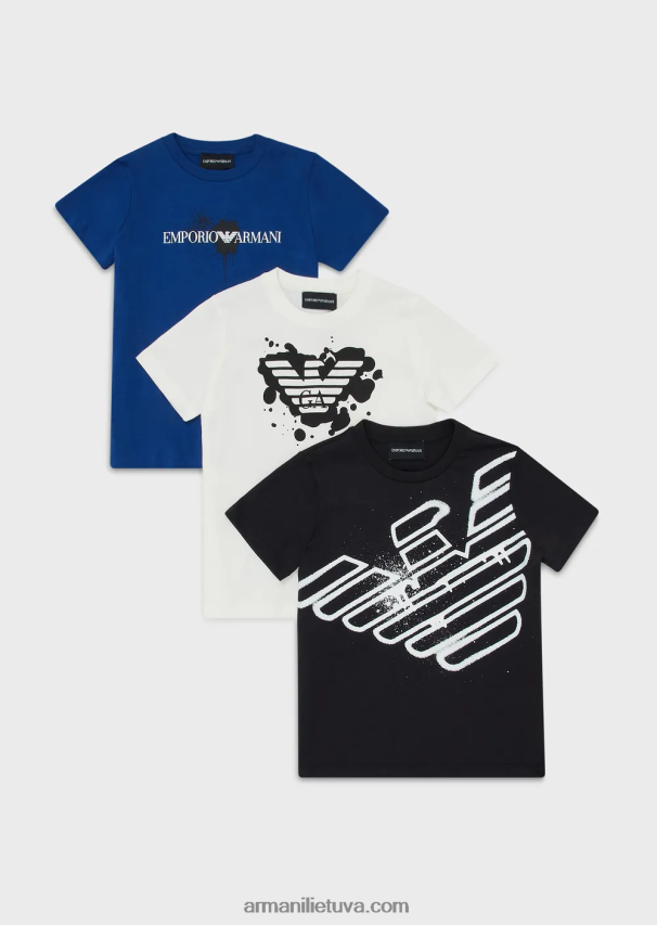 berniukas mėlyna Armani trys pakuotės džersio marškinėlių su logotipo atspaudu 02482X2462