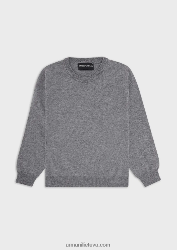 berniukas melanžinė pilka Armani Vilnos mišinio megztinis su mikroerelio siuvinėjimu 02482X2413