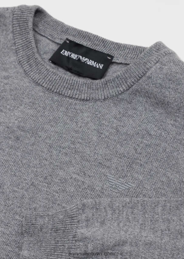 berniukas melanžinė pilka Armani Vilnos mišinio megztinis su mikroerelio siuvinėjimu 02482X2413