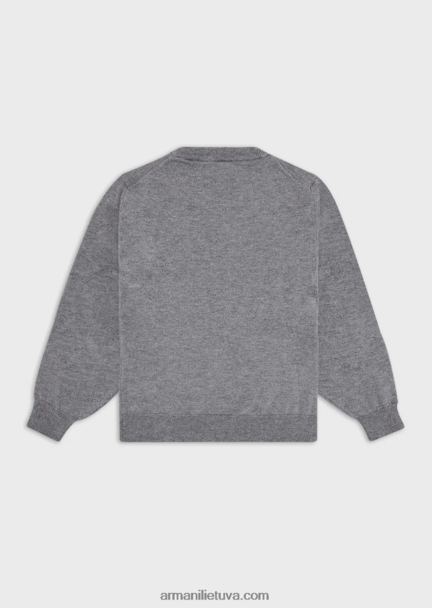 berniukas melanžinė pilka Armani Vilnos mišinio megztinis su mikroerelio siuvinėjimu 02482X2413