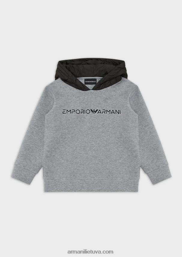 berniukas melanžinė pilka Armani dvigubo trikotažo megztinis su paminkštintu dygsniuotu gobtuvu 02482X2458