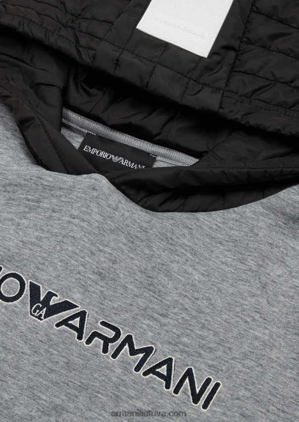 berniukas melanžinė pilka Armani dvigubo trikotažo megztinis su paminkštintu dygsniuotu gobtuvu 02482X2458