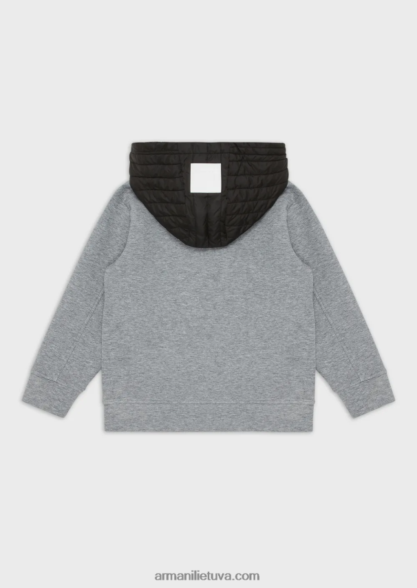 berniukas melanžinė pilka Armani dvigubo trikotažo megztinis su paminkštintu dygsniuotu gobtuvu 02482X2458