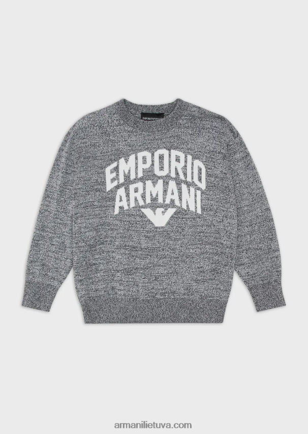 berniukas melanžinė pilka Armani melanžinio pynimo megztinis su žakardo logotipu 02482X2466