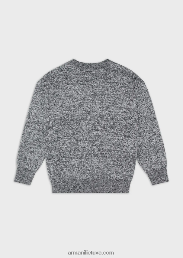 berniukas melanžinė pilka Armani melanžinio pynimo megztinis su žakardo logotipu 02482X2466
