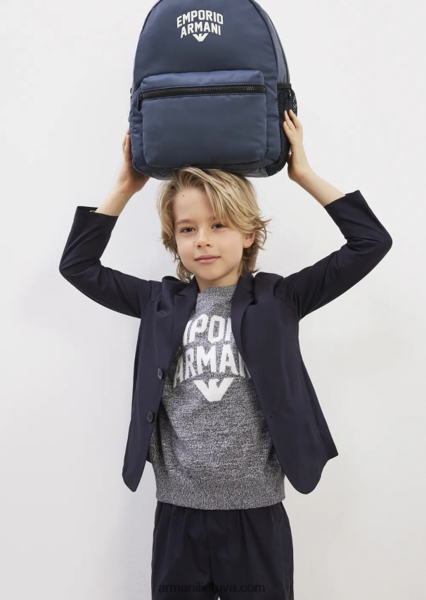 berniukas melanžinė pilka Armani melanžinio pynimo megztinis su žakardo logotipu 02482X2466