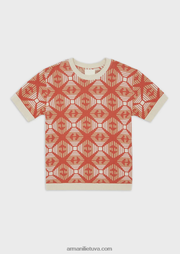 berniukas oranžinė Armani tvarios kolekcijos megztinis iš ekologiško žakardo megztinio su visu ereliu 02482X2442