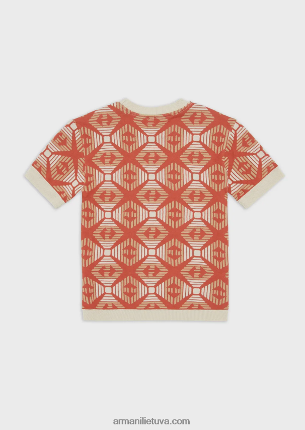 berniukas oranžinė Armani tvarios kolekcijos megztinis iš ekologiško žakardo megztinio su visu ereliu 02482X2442