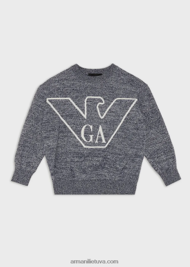 berniukas pilka Armani melanžinio pynimo megztinis su žakardo logotipu 02482X2467