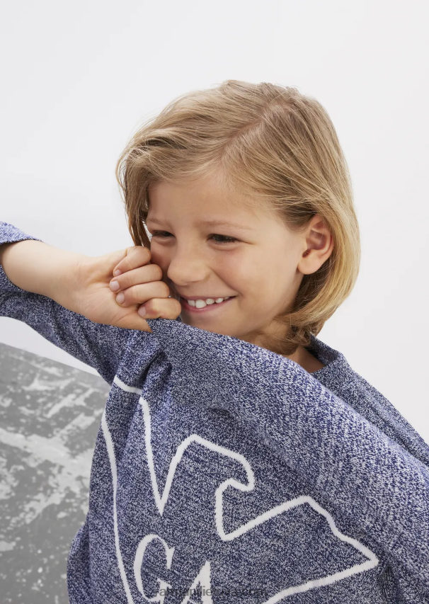 berniukas pilka Armani melanžinio pynimo megztinis su žakardo logotipu 02482X2467