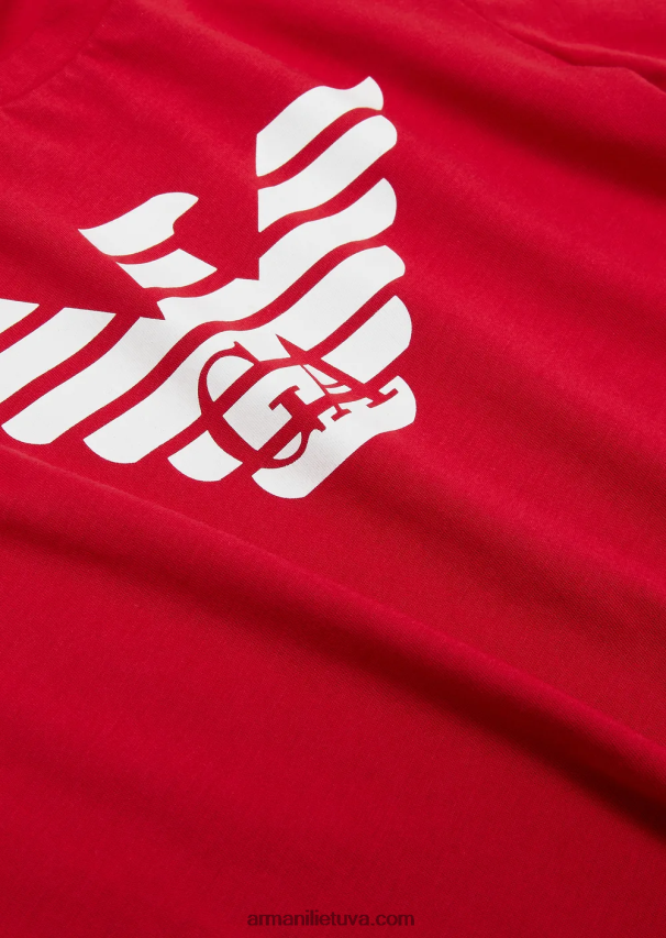 berniukas raudonas logotipas Armani Pima-jersey marškinėliai su logotipu 02482X2394