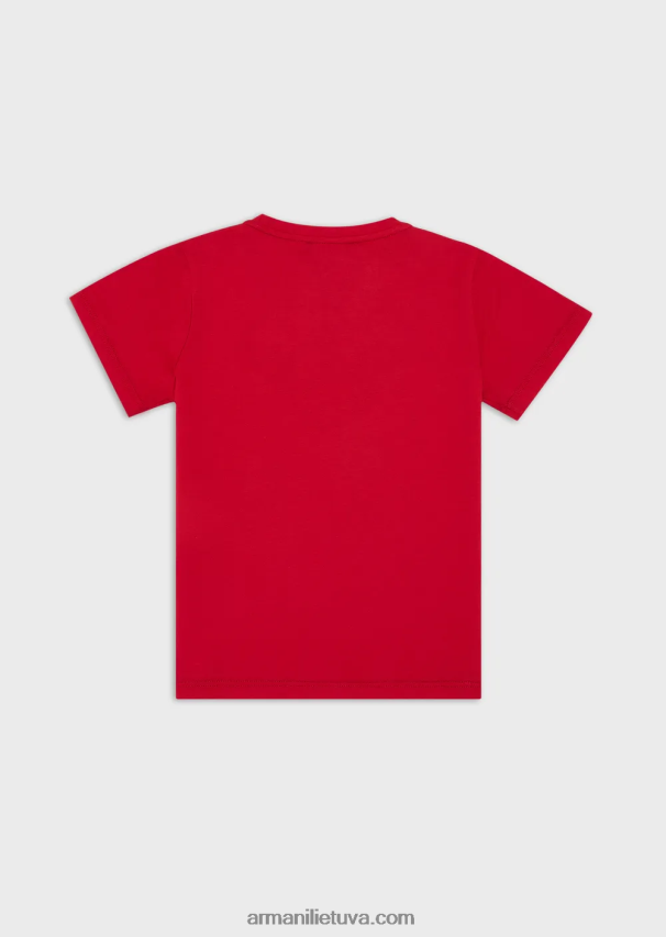 berniukas raudonas logotipas Armani Pima-jersey marškinėliai su logotipu 02482X2394