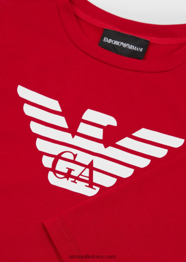 berniukas raudonas logotipas Armani Pima-jersey megztinis su logotipu 02482X2474