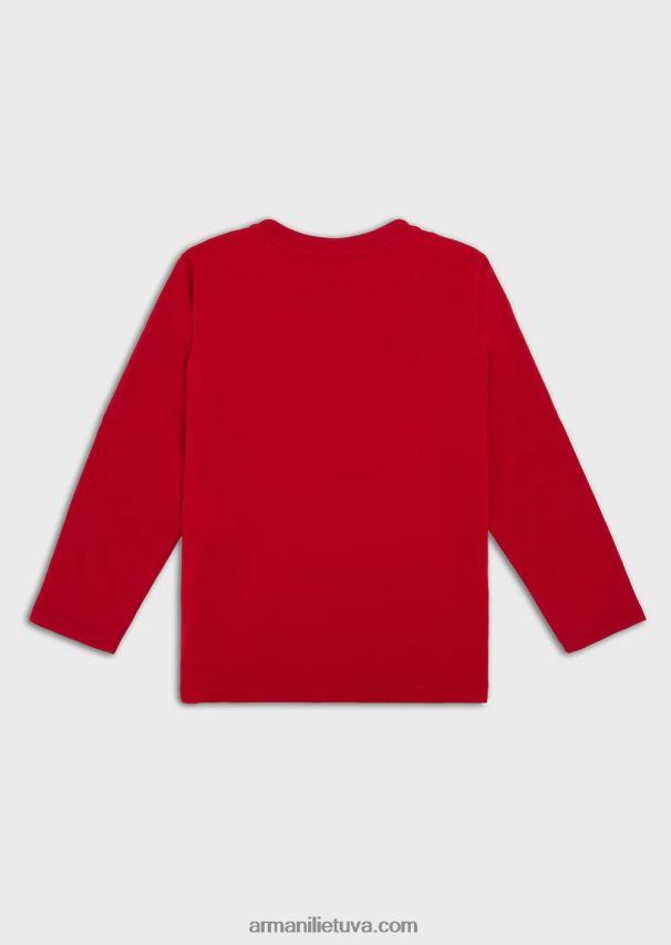 berniukas raudonas logotipas Armani Pima-jersey megztinis su logotipu 02482X2474