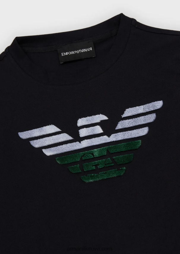 berniukas tamsiai mėlyna Armani Pima džemperis su reljefiniu matinio audinio logotipu 02482X2374