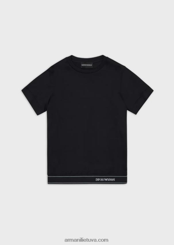 berniukas tamsiai mėlyna Armani Tencel-blend džersio marškinėliai su logotipo juostele 02482X2417