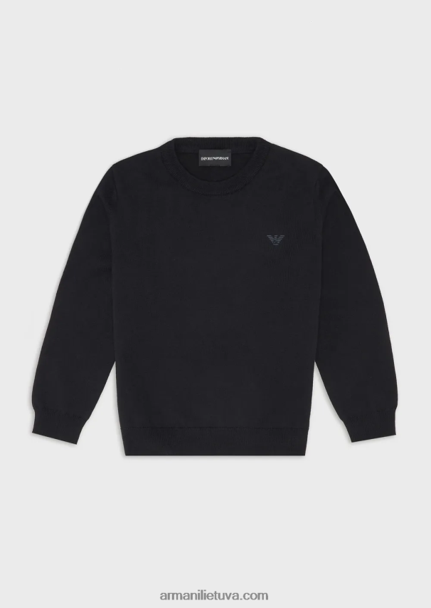 berniukas tamsiai mėlyna Armani Vilnos mišinio megztinis su mikroerelio siuvinėjimu 02482X2412