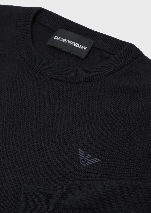 berniukas tamsiai mėlyna Armani Vilnos mišinio megztinis su mikroerelio siuvinėjimu 02482X2412