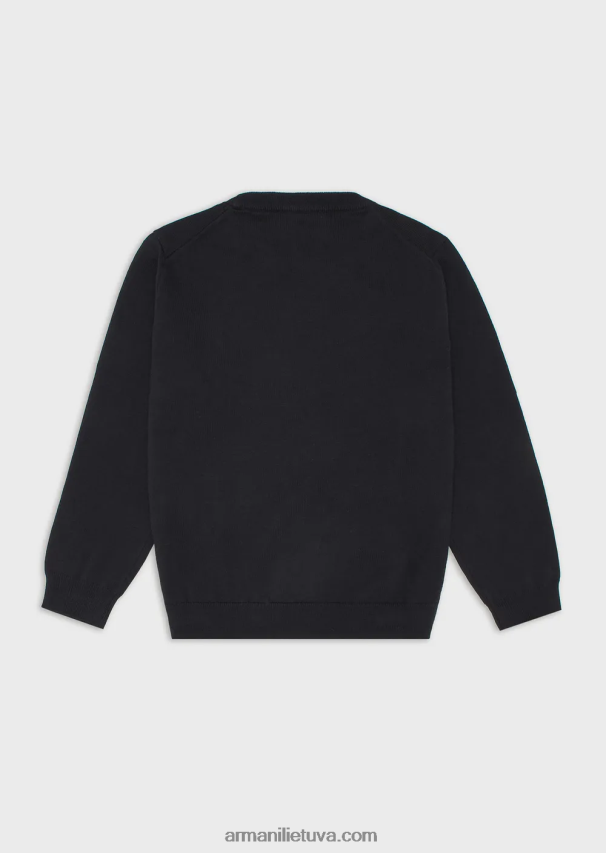 berniukas tamsiai mėlyna Armani Vilnos mišinio megztinis su mikroerelio siuvinėjimu 02482X2412