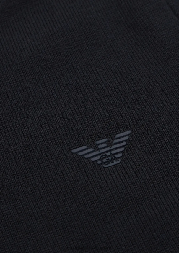 berniukas tamsiai mėlyna Armani Vilnos mišinio megztinis su mikroerelio siuvinėjimu 02482X2412