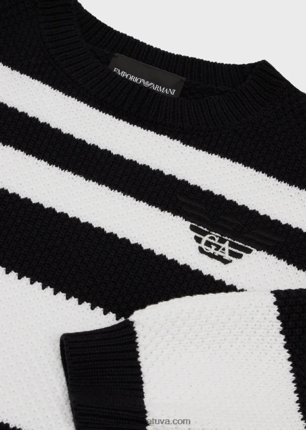 berniukas tamsiai mėlyna Armani džemperis su žakardo juostelėmis ir erelio siuvinėjimu 02482X2424