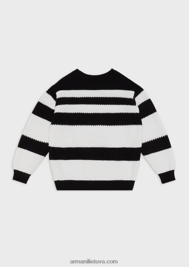 berniukas tamsiai mėlyna Armani džemperis su žakardo juostelėmis ir erelio siuvinėjimu 02482X2424