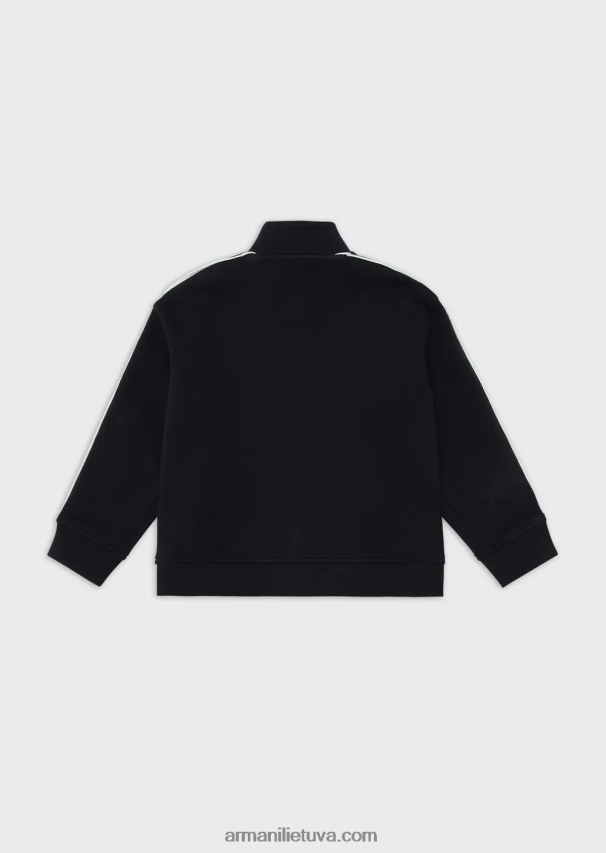 berniukas tamsiai mėlyna Armani dvigubo trikotažo megztinis su pilnu užtrauktuku su logotipo juosta 02482X2464