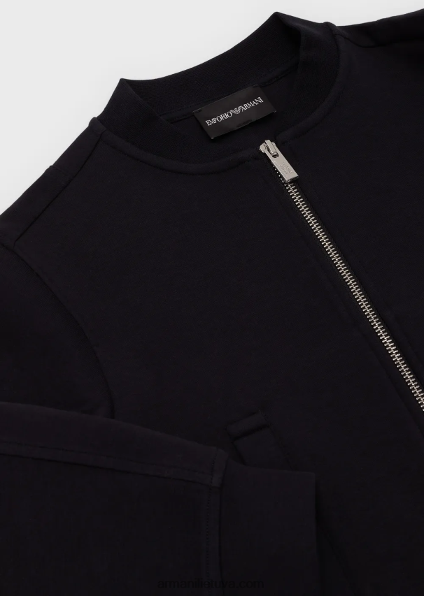 berniukas tamsiai mėlyna Armani dvigubo trikotažo megztinis su užtrauktuku ir logotipo juostele 02482X2434