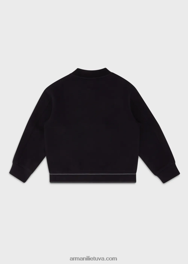 berniukas tamsiai mėlyna Armani dvigubo trikotažo megztinis su užtrauktuku ir logotipo juostele 02482X2434