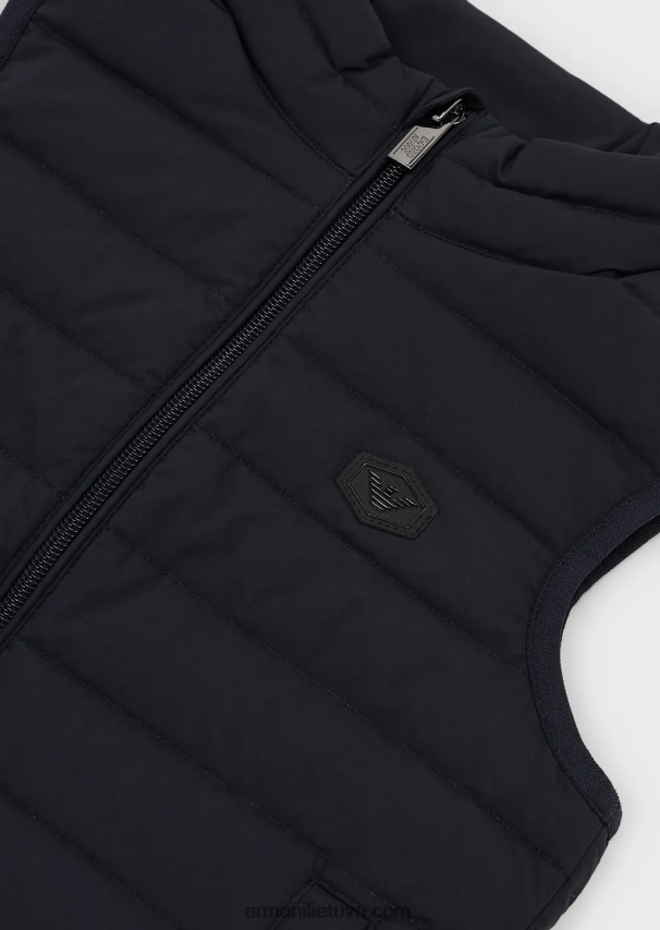 berniukas tamsiai mėlyna Armani dygsniuotas nailoninis pūkas su perdirbtais pūkais 02482X2400