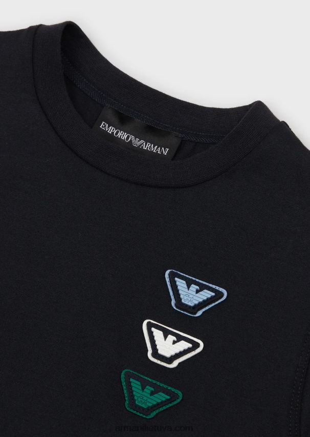 berniukas tamsiai mėlyna Armani megztiniai marškinėliai su įvairiaspalviu erelio lopiniu 02482X2372